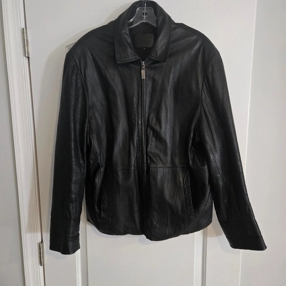 IZOD Leather Jacket Mens Medium‎ Black Full Zip Classic Minimalist Coat